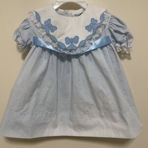 Vintage 1980’s Fayette Girls Size 18 Months Ruffle Trim Pinafore Dress Blue